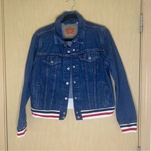 Levi's Denim Trucker Rib Trim Red White Stripe Extra Large